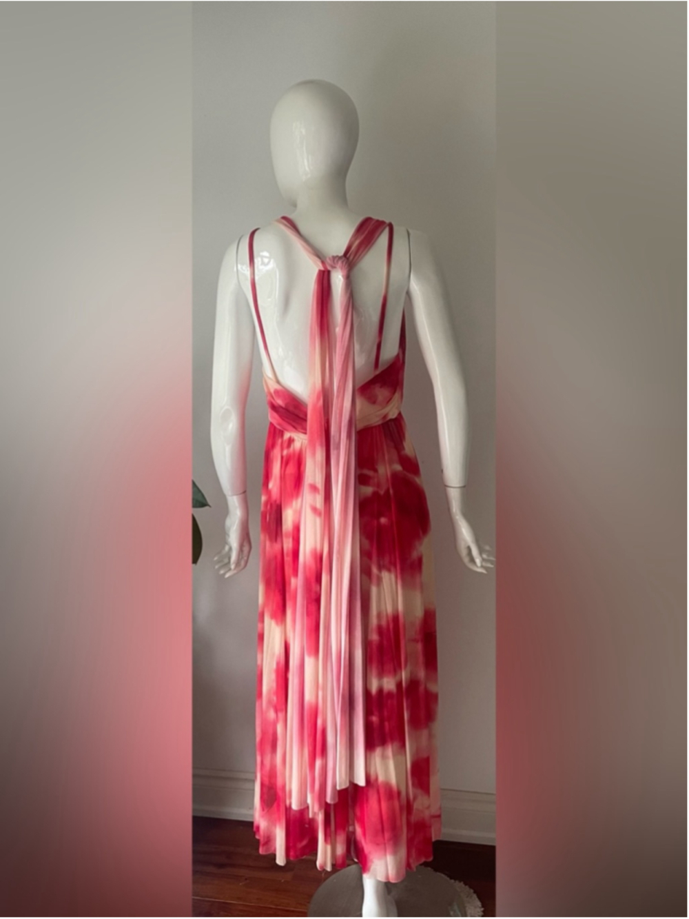 Mango Pink Watercolor Pleated Maxi Dress Large - Picture 9 of 14